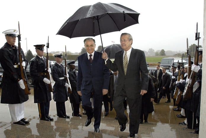Romanias president Ion Iliescu Rumsfeld USA