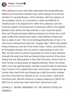 Trump ukraina truth social