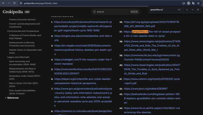 grokipedia alawitte state Grok-Grokipedia-Geopolitika-Yuksul-Dr-kilde-referanse