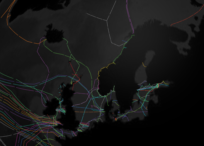 Undersjøiske kabler kart Nordsjøen