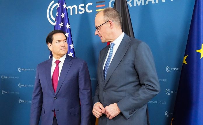 Merz-Rubio-USA-Tyskland-NATO-militær-forsvar-utgifter-budsjett-bruk-forsvarinvesteringer-industri