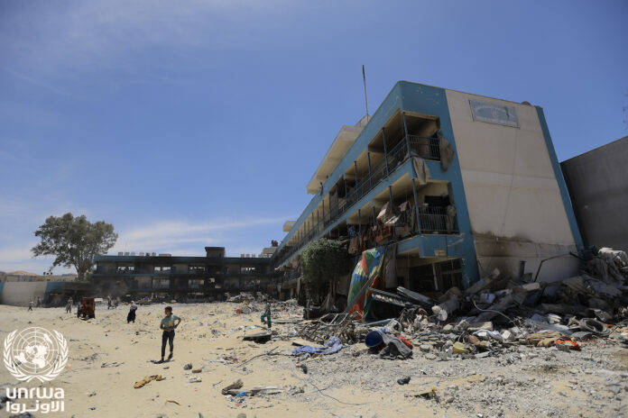 Ødelagt skolebygning i Gaza